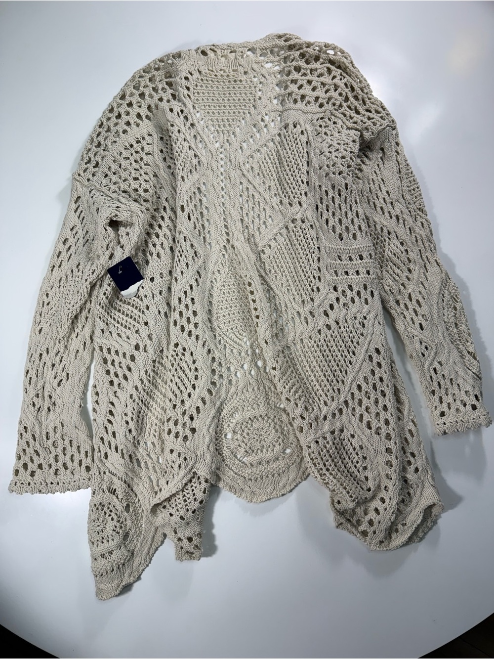 Lucky Brand 100% Cotton Openwork Crochet Knit Cardigan in Light Beige - Picture 11 of 11